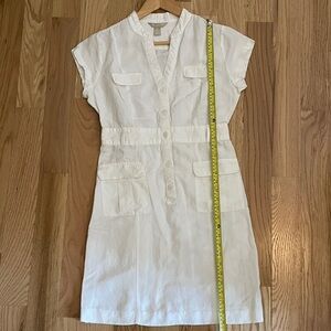 Banana Republic Utility Short Sleeve Dress With Pockets White Linen & Rayon